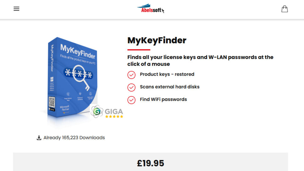 MyKeyFinder website screenshot (April 2025)