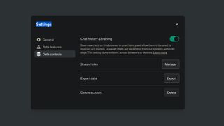 ChatGPT settings to turn off history and prevent data being used for training.