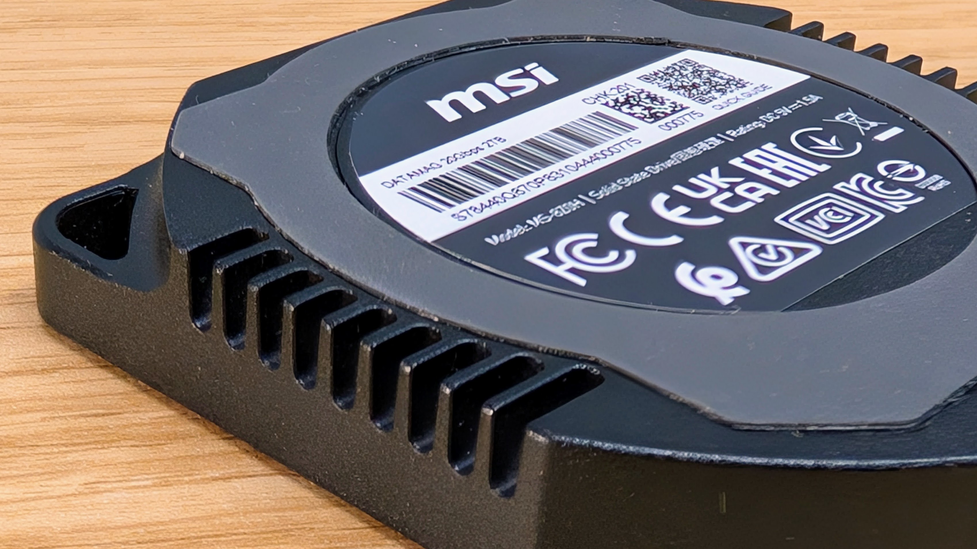 MSI Datamag portable SSD close up showing heatsink style fins