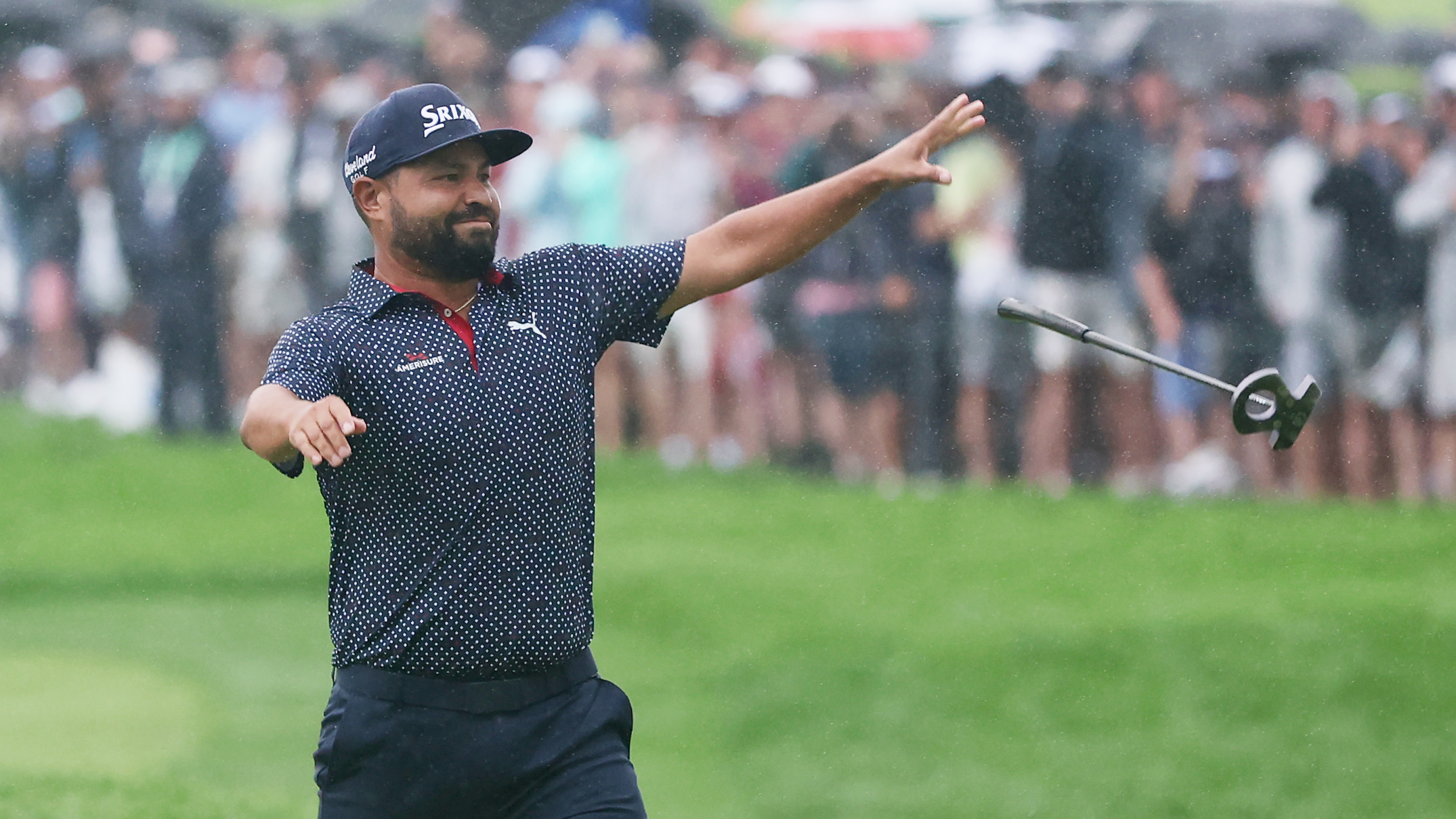 JJ Spaun celebrates winning the US Open