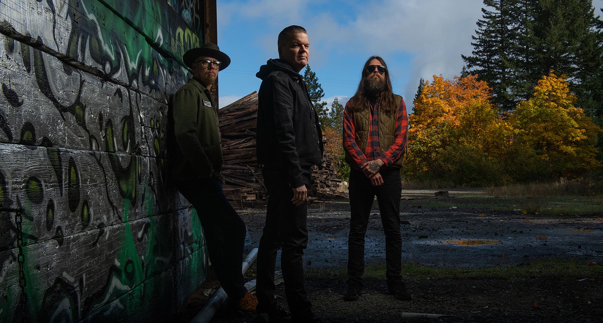 the Swedish doom/sludge band ⁣Monolord [L-R]: Bassist Mika H&auml;kki, ‍drummer Esben Willems, guitarist/vocalist Thomas J&auml;ger