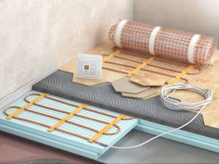 Electric underfloor heating matting in rolls and spread out