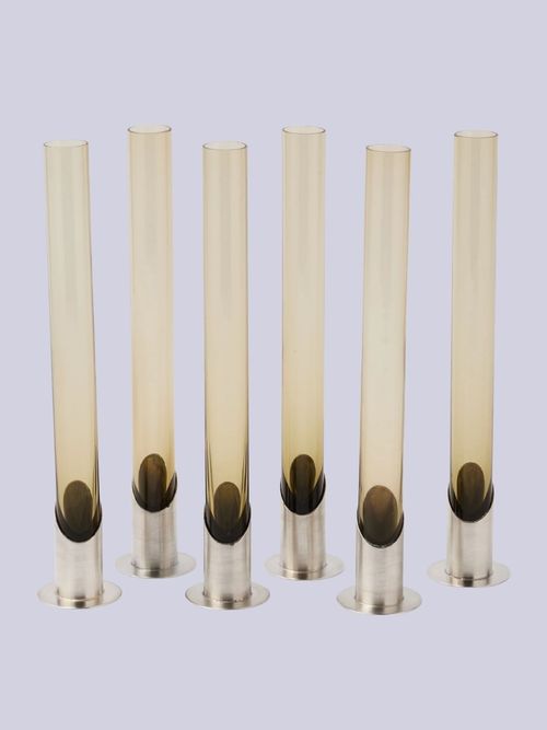 1970 Murano Glass and Sterling Silver Vases, Set of 6