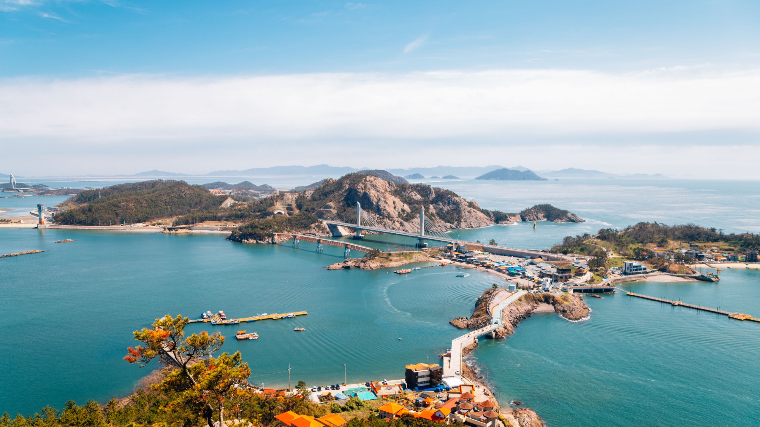 Panoramic view of Gogunsan Islands from Daejangbong peak in Gunsan, Korea