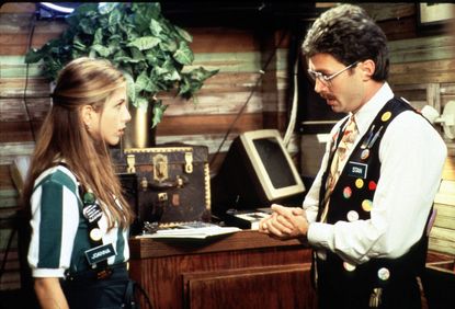 Waitress Jennifer Aniston Does Not Enjoy Her Last Talk With Her Boss In A Scene Of Twentieth Century Fox New Release "Office Space". (Photo By Getty Images)