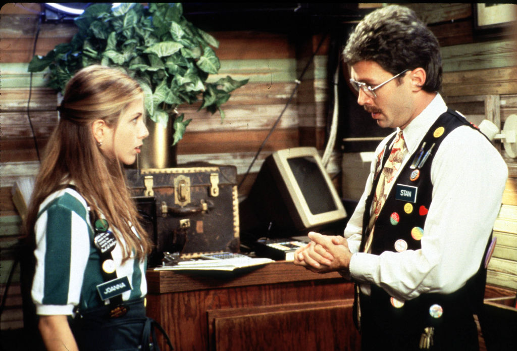Waitress Jennifer Aniston Does Not Enjoy Her Last Talk With Her Boss In A Scene Of Twentieth Century Fox New Release "Office Space". (Photo By Getty Images)