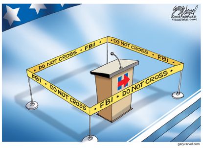 Political cartoon U.S. Hillary Clinton podium closed FBI