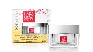 Hada Labo Tokyo Premium night cream in jar, with box beside it
