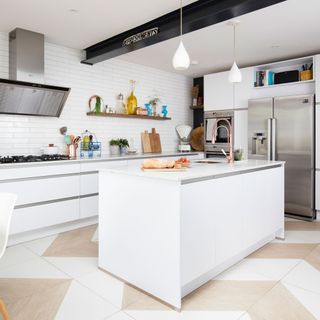Kitchen makeover with white units and bifold doors