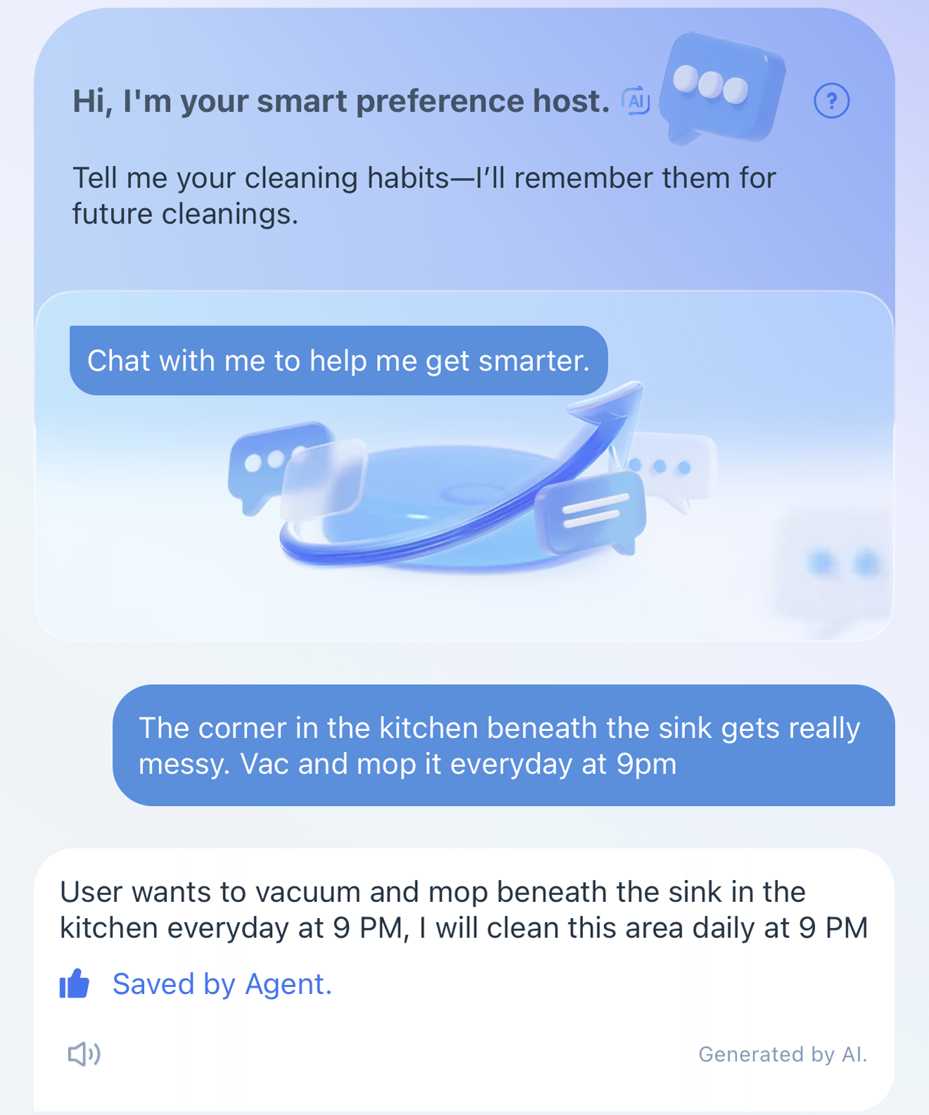 ECOVACS HOME app Agent Mode showing a saved cleaning preference for the DEEBOT X11 OmniCyclone