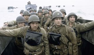 Saving Private Ryan Tom Sizemore and Tom Hanks await the start of D-Day