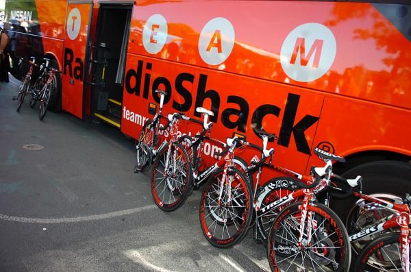 The Radioshack bikes await the riders.