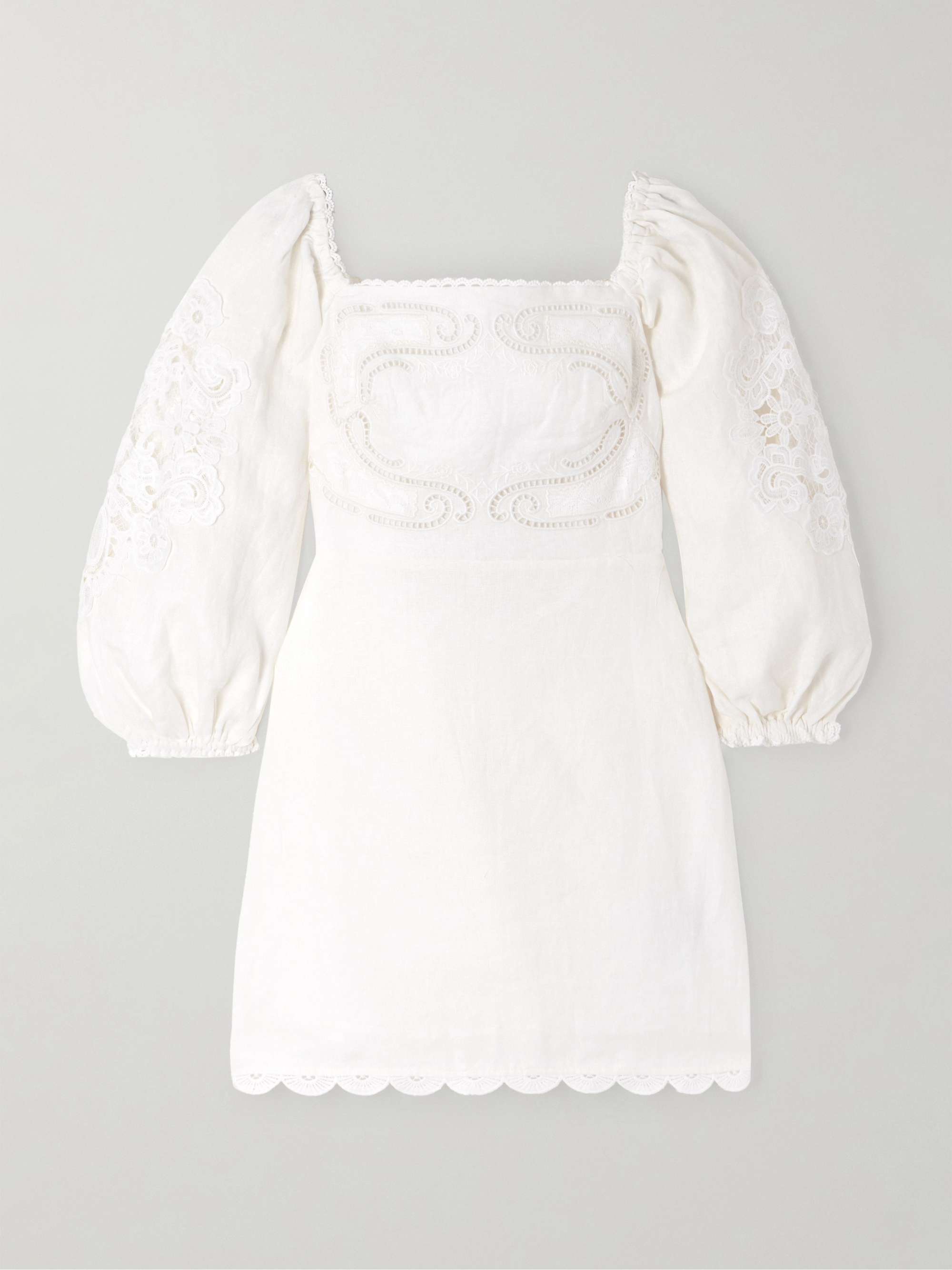 Scalloped Broderie Anglaise-Trimmed Linen Mini Dress