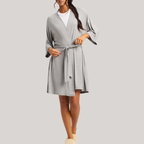 Women&#039;s Bamboo Stretch-Knit Kimono Robe - Grey / Xs