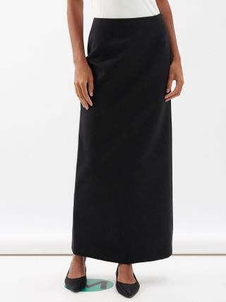Back-vent twill maxi skirt