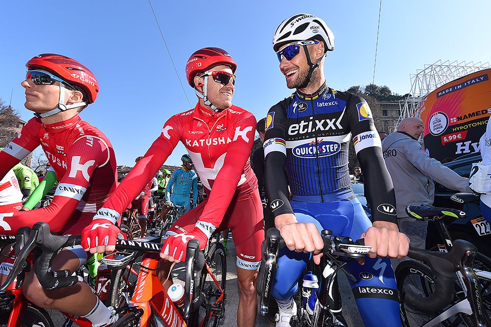 Alexander Kristoff and Tom Boonen at the start
