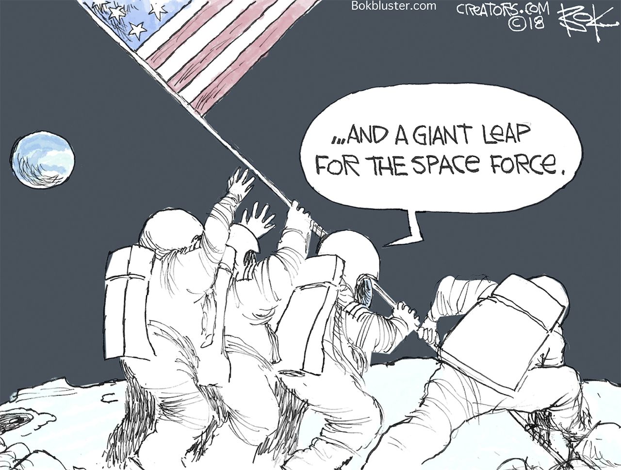 Political cartoon U.S. Space Force NASA outer space Trump