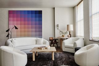Colorful wall art in a minimalist room