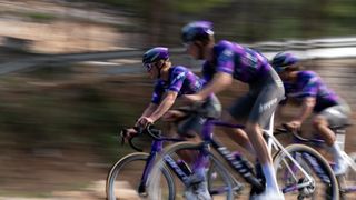 Anders Foldager and other Jayco-AlUla riders cycling in their new MAAP kit.