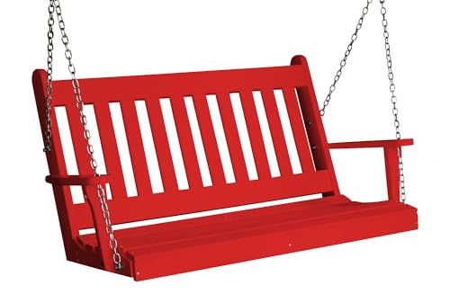 Keystone Amish 4 Foot Franklin Poly Composite Porch Swing in Bright Red - Weather-Resistant Hdpe Poly Lumber Bench Swing Amish Made in the Usa