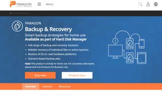 Website screenshot for Paragon Backup & Recovery