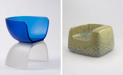 Cast glass chair and cloisonne chair by Marc Newson