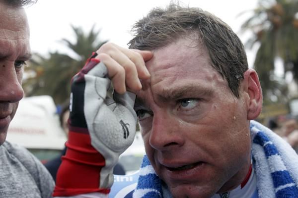 Cadel Evans (BMC) recovers after his time trial