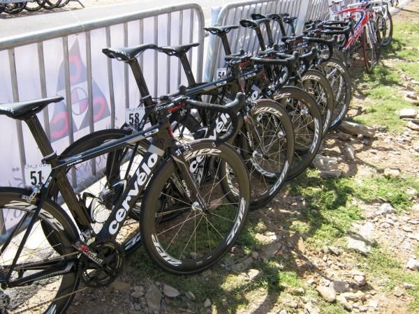 The Cervelo bikes await their riders.