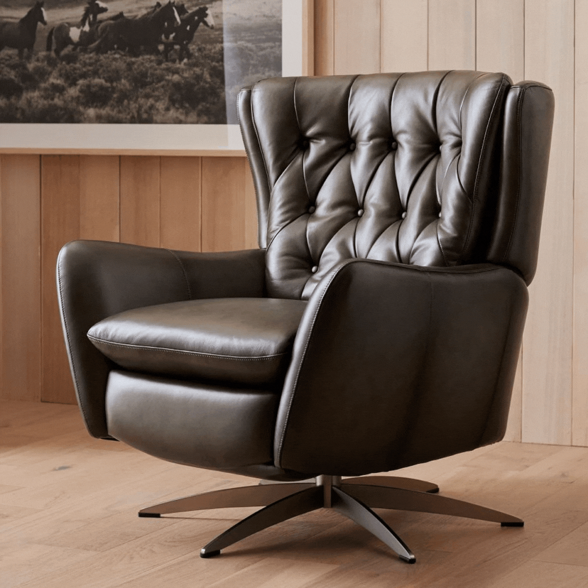Pottery Barn, Wells Tufted Leather Swivel Recliner