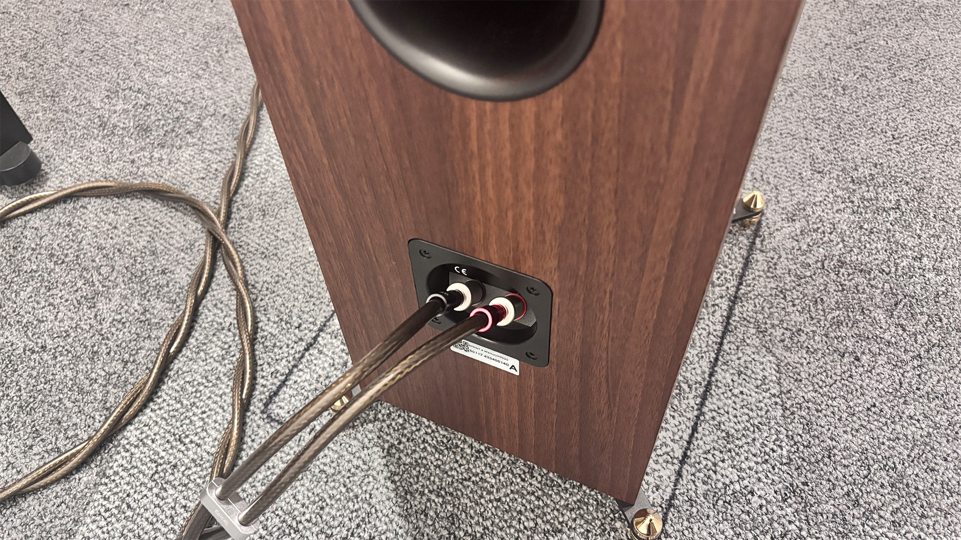 Revival Audio Sprint 4 floorstanding speakers detail of rear of speaker showing connections