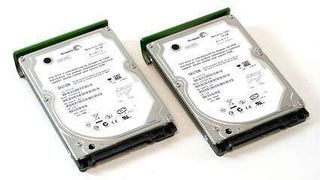 The m9700's two hard drives were configured as RAID 1 in our test notebook. The notebook is also available in single drive and RAID 0 configurations.
