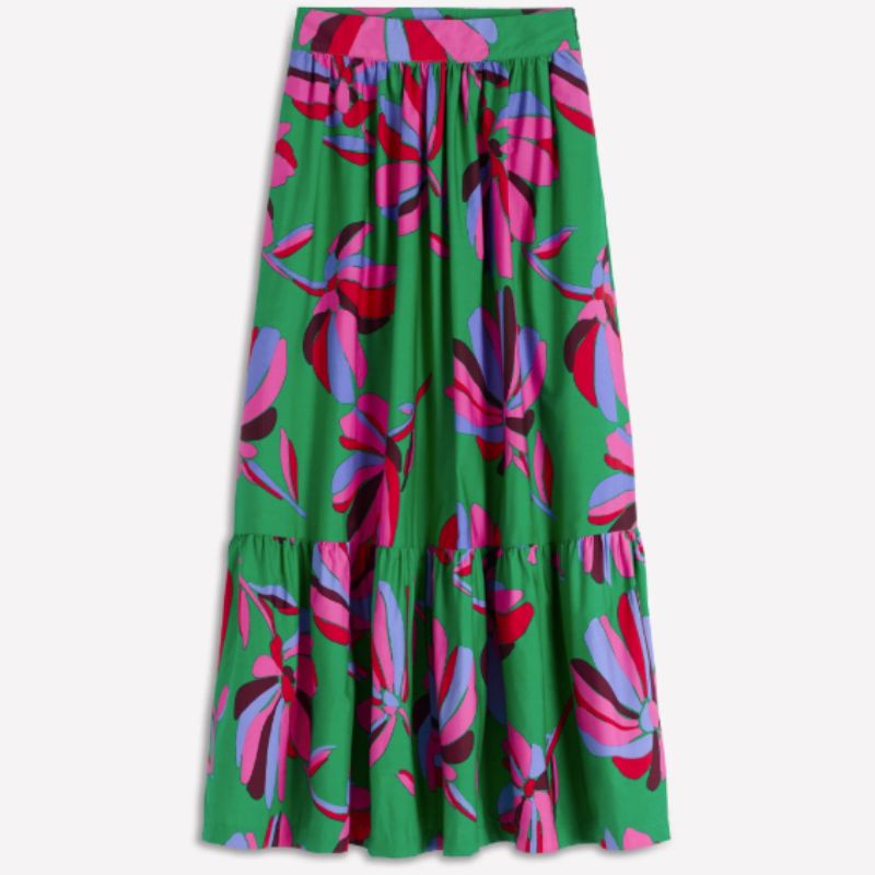 green skirt with pink floral print