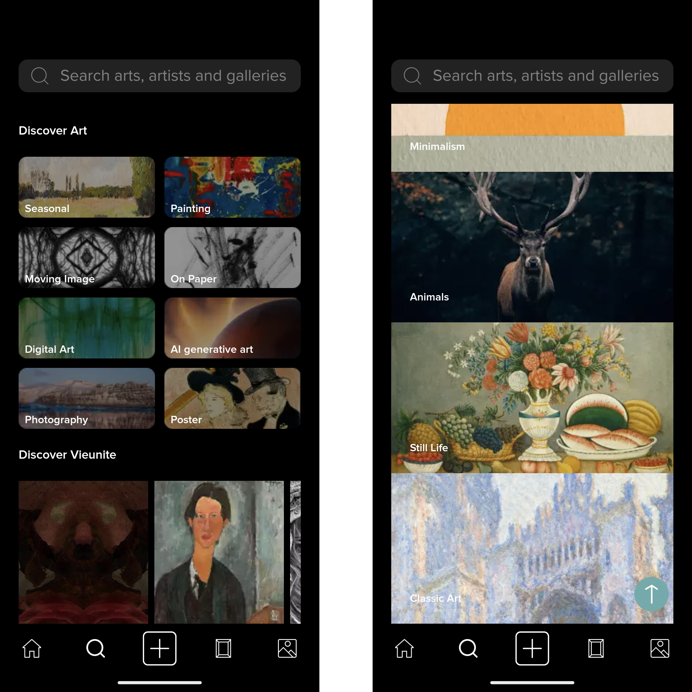 Vieunite app screenshot of various online art available