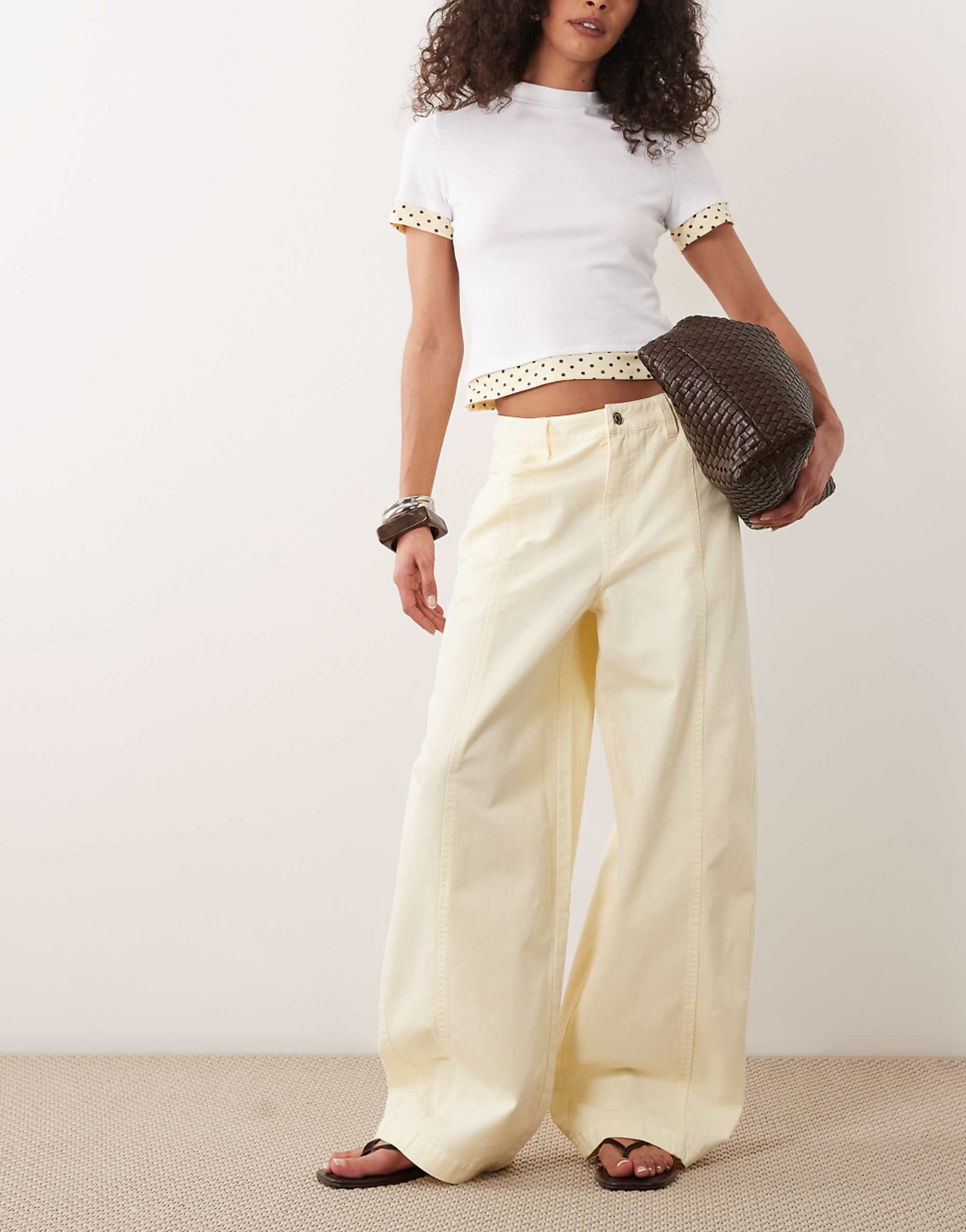 Asos Design Barrel Trousers With Washed Effect in Buttermilk