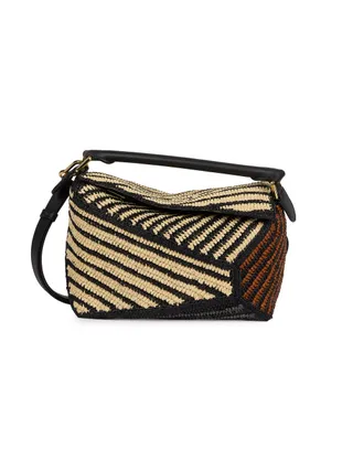 Loewe x Paula's Ibiza, Puzzle Edge Small Striped Raffia Bag