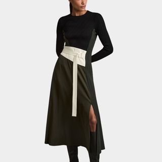 Emilina Rib-Knit Panelled Belted Midi Dress on model 