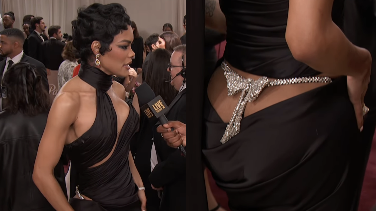Teyana Taylor showing off Golden Globes dress with jeweled bow across butt crack