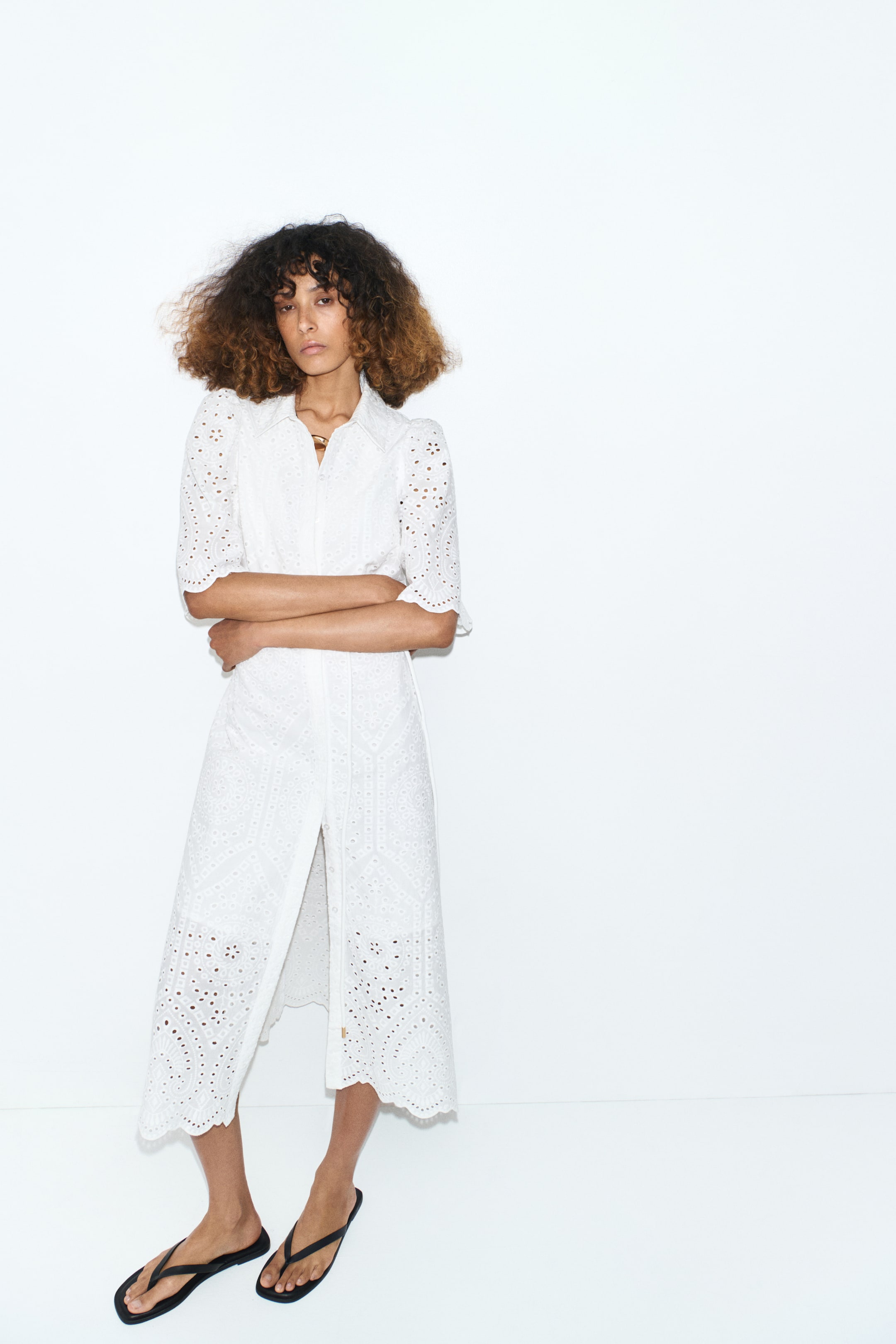 Broderie-Anglaise Cotton Shirt Dress