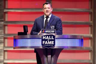 Tony Stewart at the 2020 NASCAR Hall of Fame ceremony