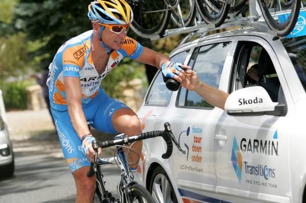 Matthew Wilson (Garmin-Transitions) stocks up on some water supplies.