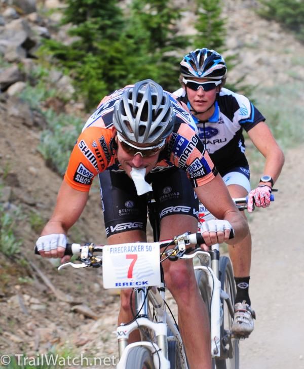 Ryan Trebon (Kona) followed by Sam Schultz (Subaru-Trek).
