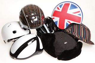 best bike accessories can be a bike helmet. This image contains several in a group