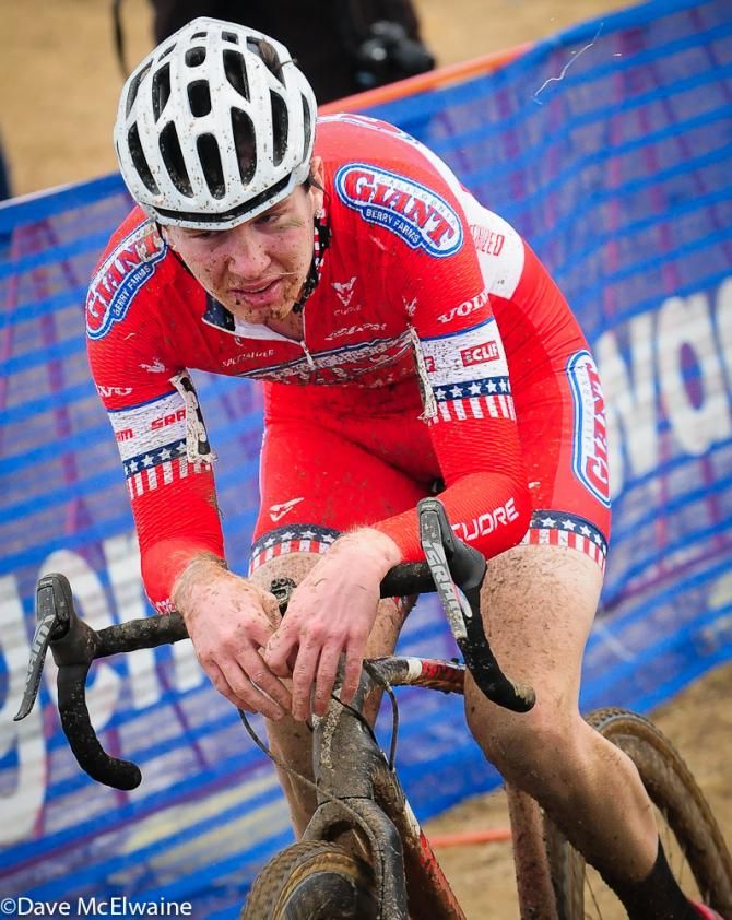 Leader Logan Owen time trialing with one lap to go