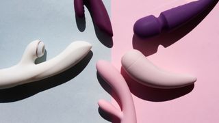 A selection of sex toys in purple, pink and white colors, one way to make missionary sex better