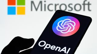Microsoft Logo with Open AI logo on phone