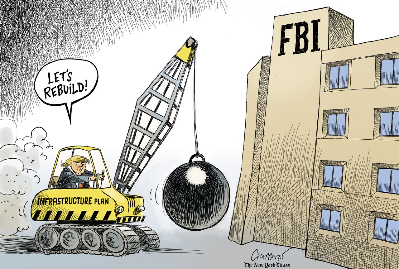 Political cartoon U.S. Trump infrastructure plan Nunes memo FBI Russia investigation