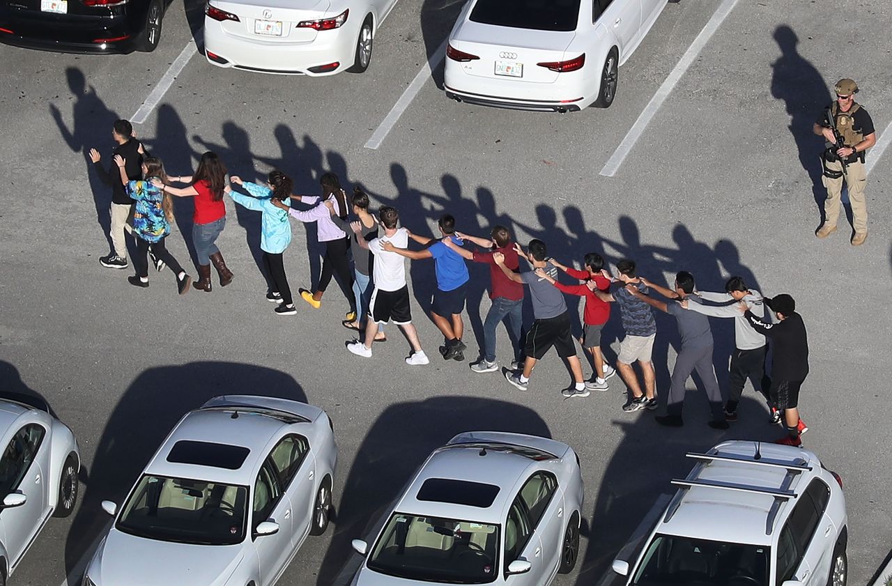 Students leave Marjory Stoneman Douglas High School