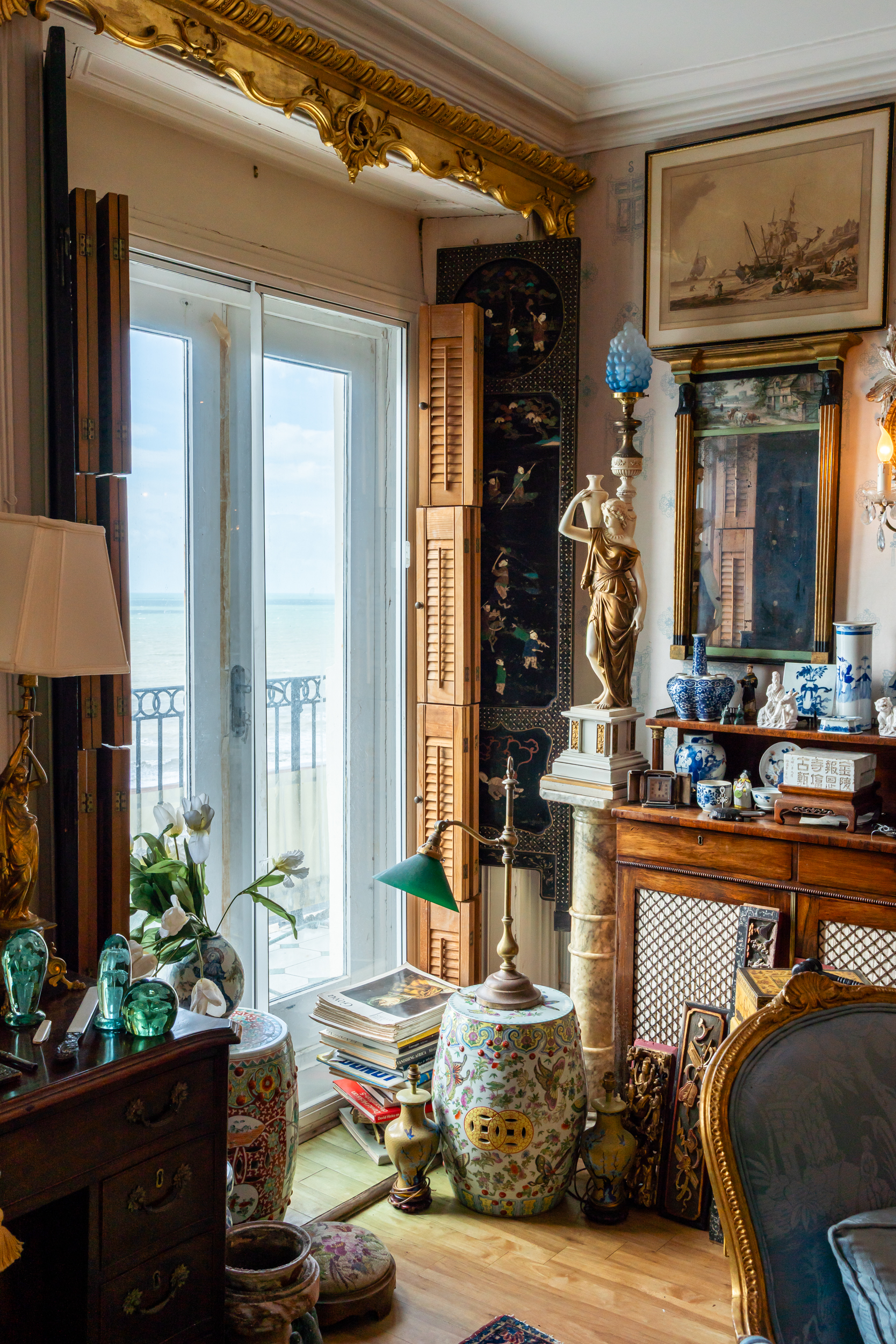 Corner of a room filled with curiosities