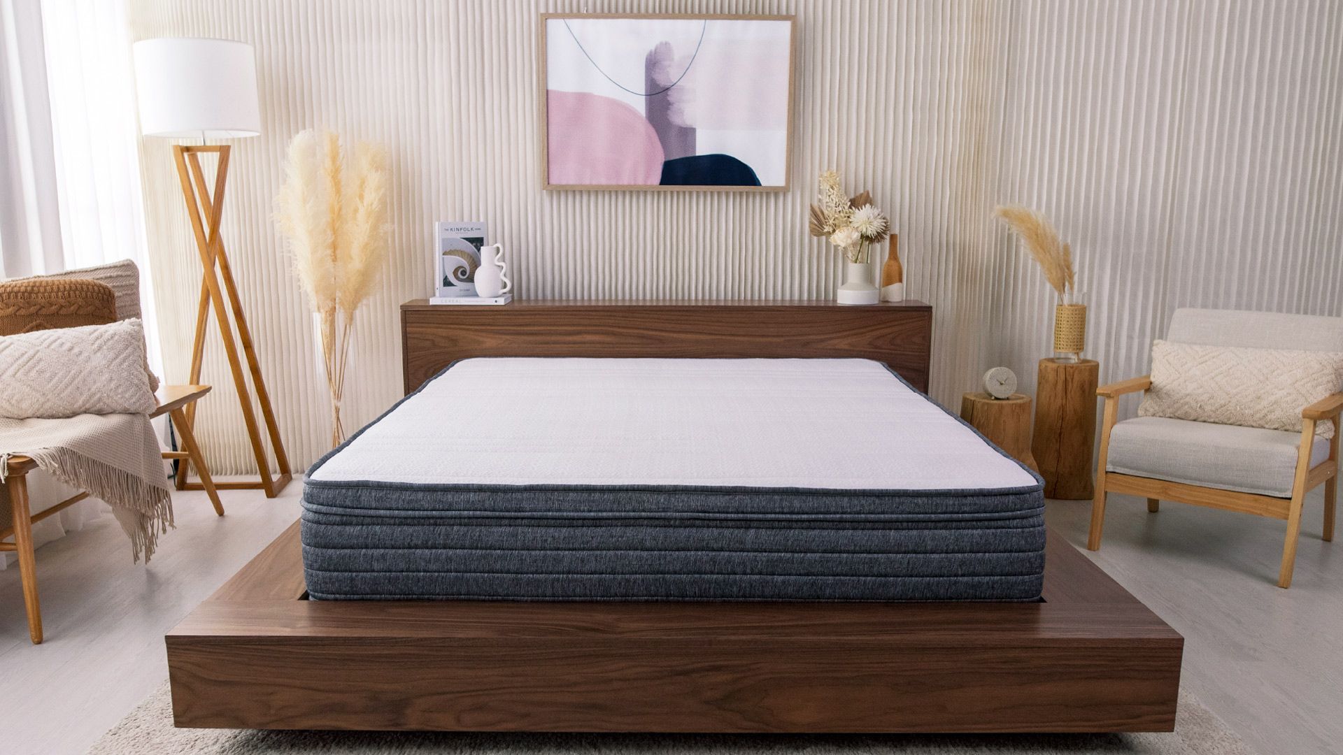 Origin Hybrid Mattress on a bed in a styled bedroom