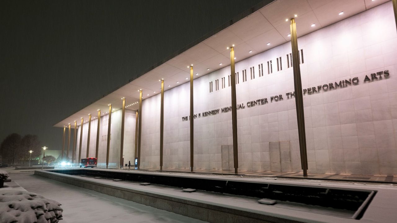 angled shot of the exterior of the Kennedy Center in Washington, D.C.